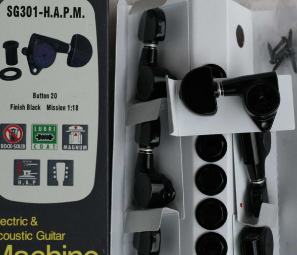 Фото 3 - Колки для электрогитары 3+3 Gotoh SG301-HAPM-20 Черный, локовые.