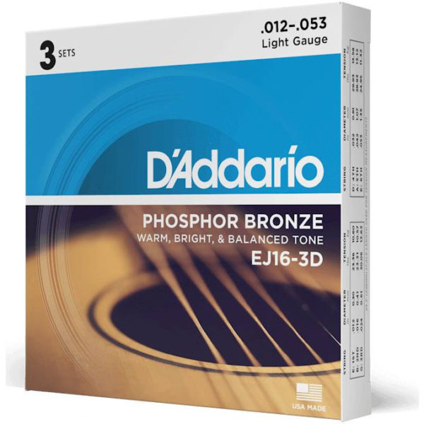 Фото 1 - D'Addario 12-53 EJ Acoustic Guitar Phosphor Bronze EJ16-3D 3 комплекта.