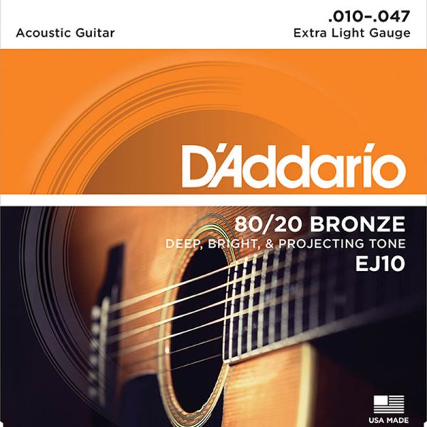 Фото 1 - D'Addario EJ10 10-47 Acoustic Guitar Bronze 80/20 Extra Light.