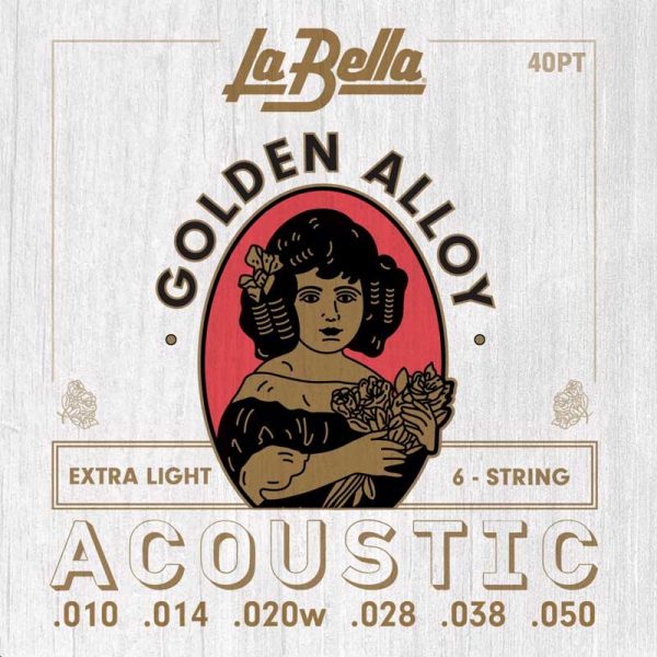 Фото 1 - La Bella 40PT Golden Alloy Extra Light Acoustic 10-50.